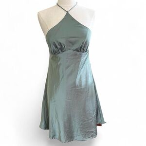 Hey Babe Satin Halter Mini Dress in Sage Green Size Medium